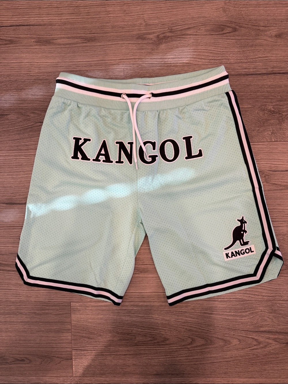 Kangol Game Day Embroidered Logo Mesh Mint Green Basketball Shorts Mens Sz Large